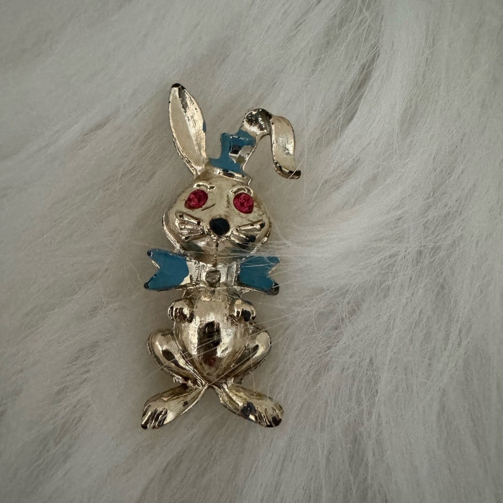 Bunny Brooch with Blue Bow